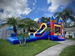Blue & Red Combo Slide Bounce House with Large Pool - Wet/D