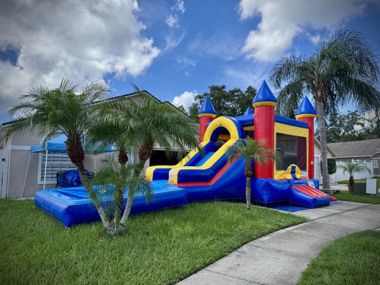 Blue & Red Combo Slide Bounce House with Large Pool - Wet/D