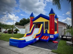 Red & Blue Combo Slide Castle Bounce House - Wet/D
