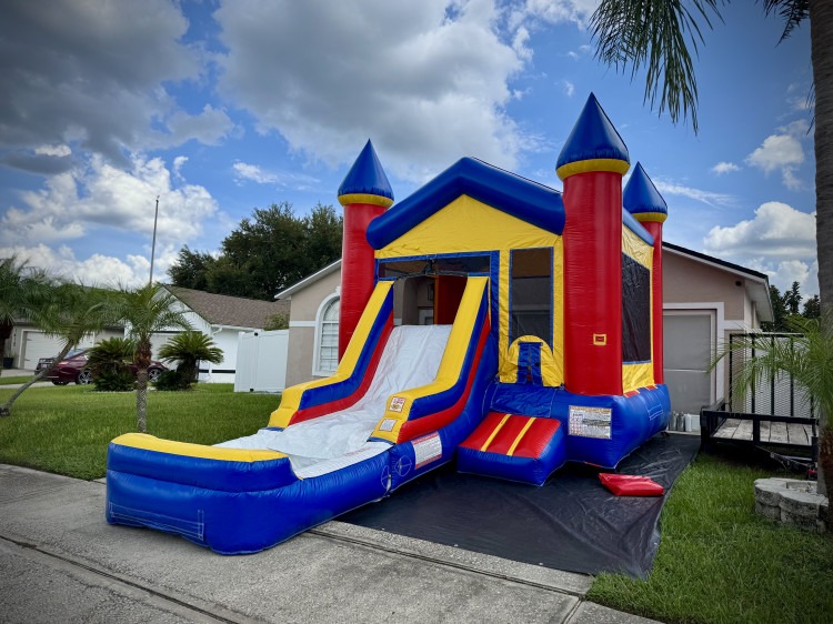 Red & Blue Combo Slide Castle Bounce House - Wet/D